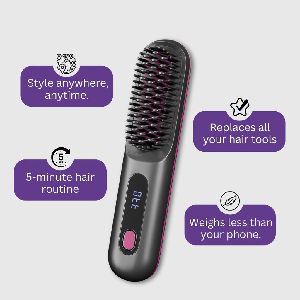 Brosse Lissante Sans Fil Pro Ionic Pour Contrôle des Frisottis Prête pour le Voyage