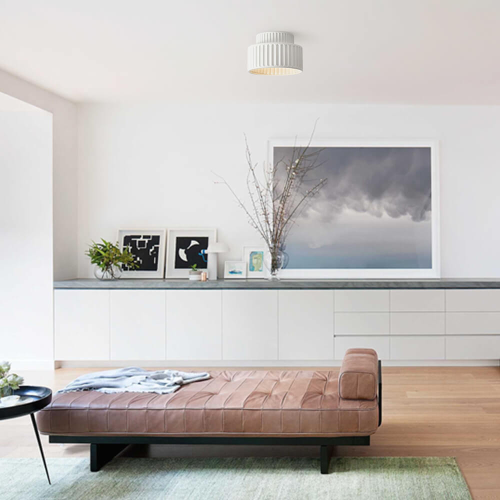 Luminara bubnové polozapuštěné stropní svítidlo s krémovým látkovým stínidlem, jedno světlo