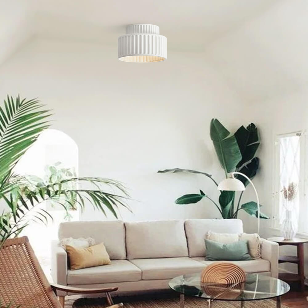 Luminara Drum Semi Flush Ceiling Light Cream Fabric Shade One Light