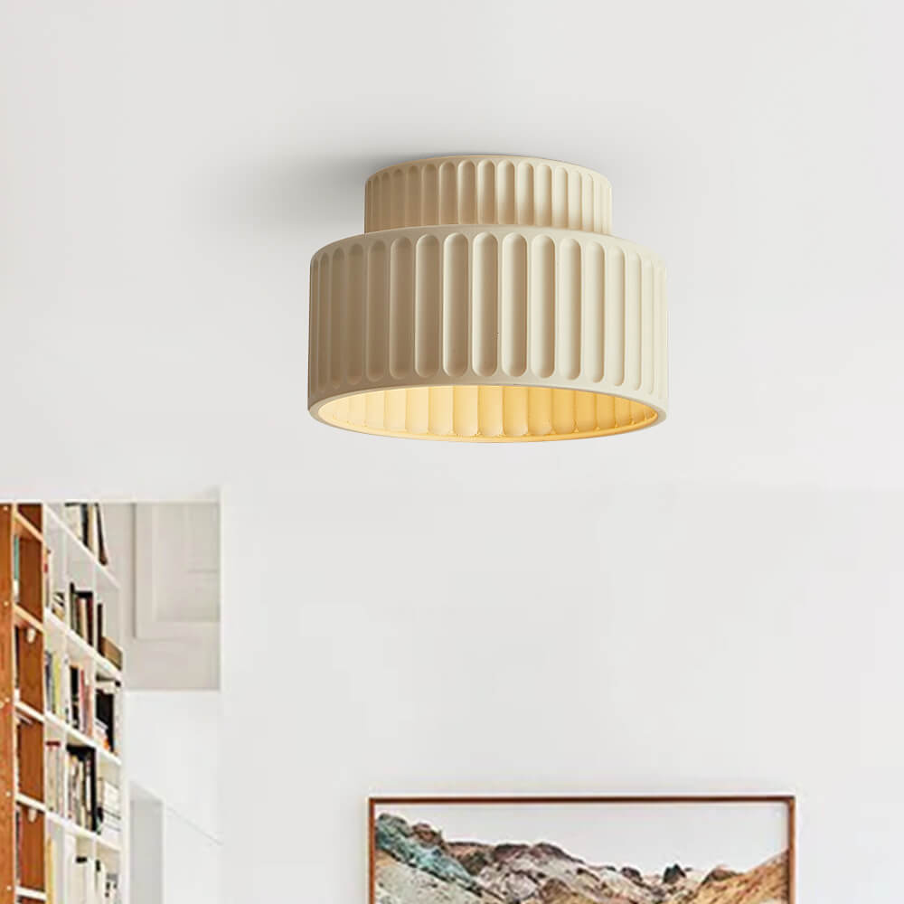 Luminara bubnové polozapuštěné stropní svítidlo s krémovým látkovým stínidlem, jedno světlo