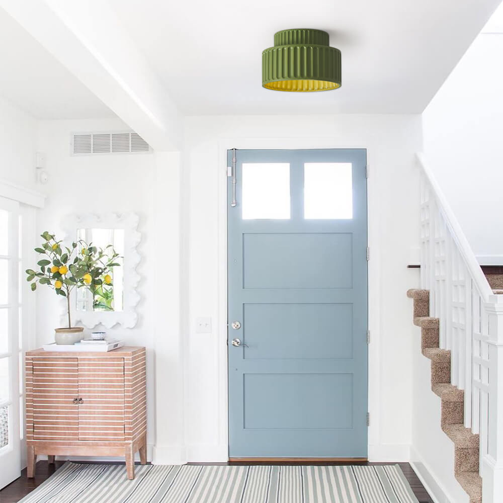 Luminara bubnové polozapuštěné stropní svítidlo s krémovým látkovým stínidlem, jedno světlo