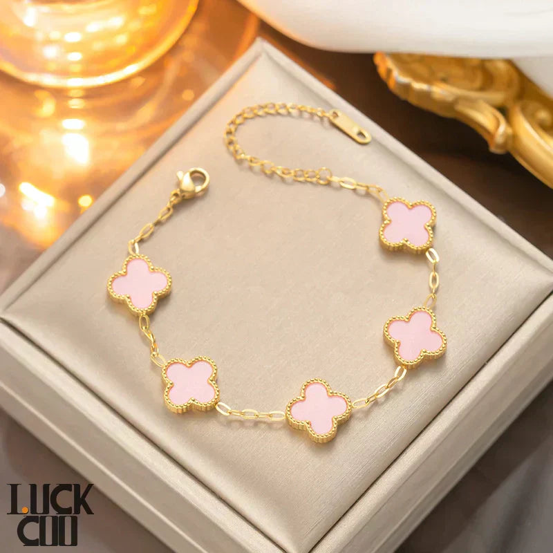 Liora Clover Charm Armbånd Fire Blomstercharms 14K Forgyldt Rustfrit Stål