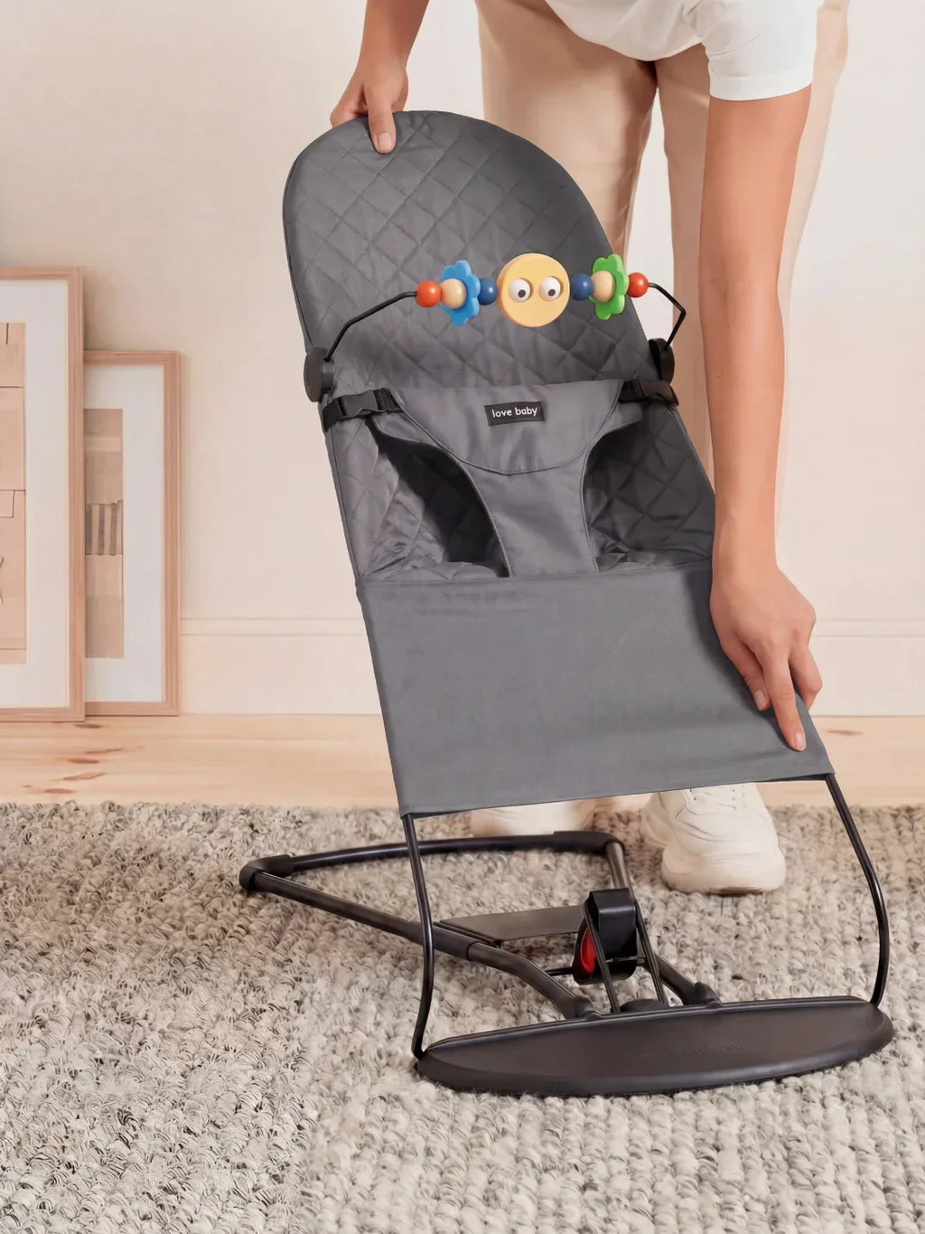 Foldable Baby Bouncer with Interactive Toy Arch