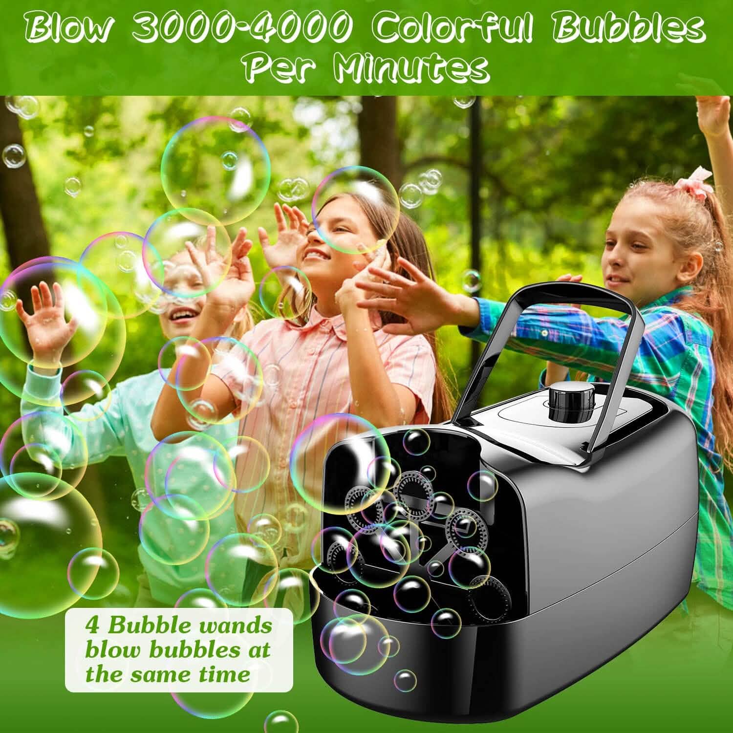 Portable Bubble Machine with 2 Speeds Hand Grip 3000-4000 Bubbles per Minute Plug-powered Battery-powered