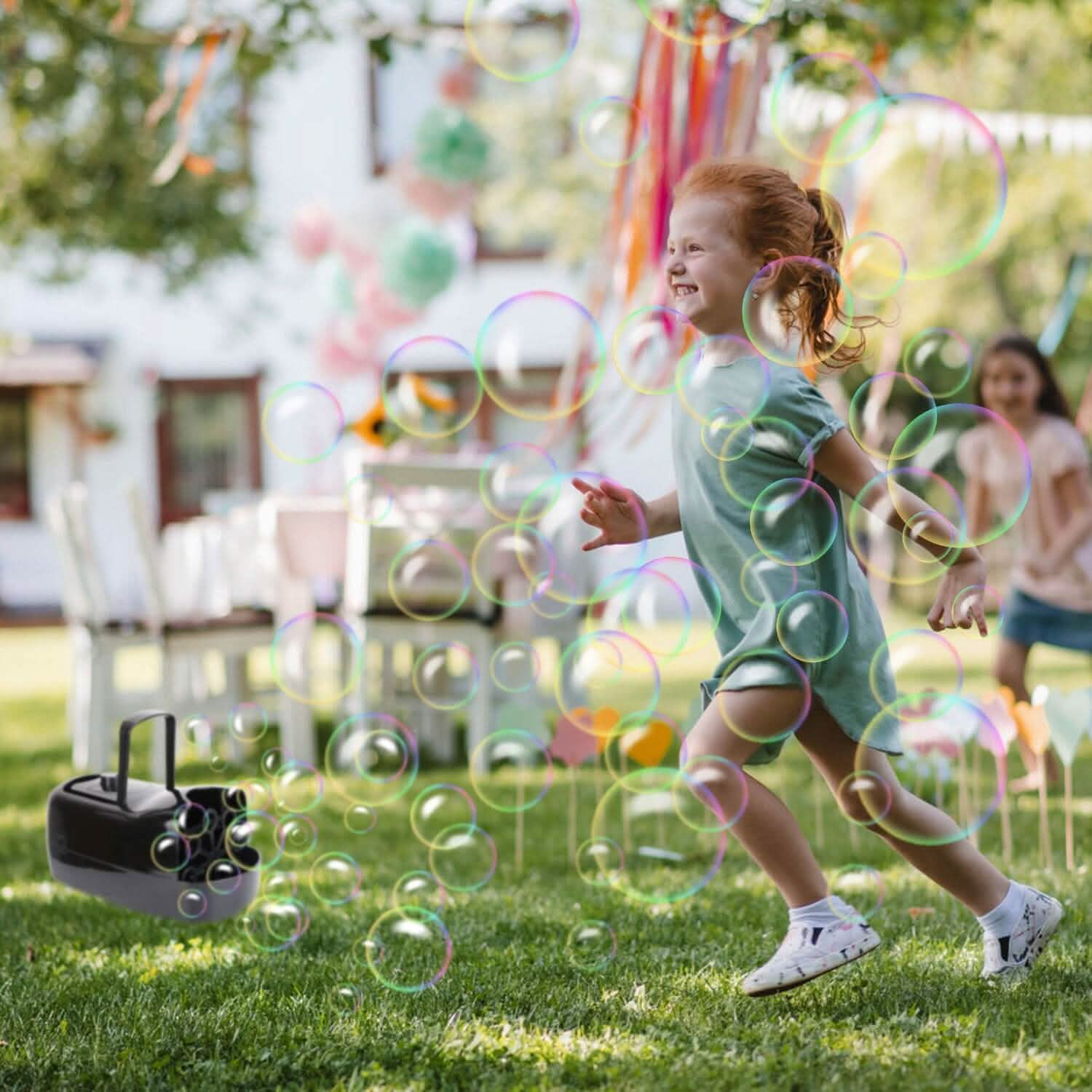Portable Bubble Machine with 2 Speeds Hand Grip 3000-4000 Bubbles per Minute Plug-powered Battery-powered
