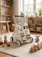 Dřevěný chodítko pro děti ve skandinávském designu