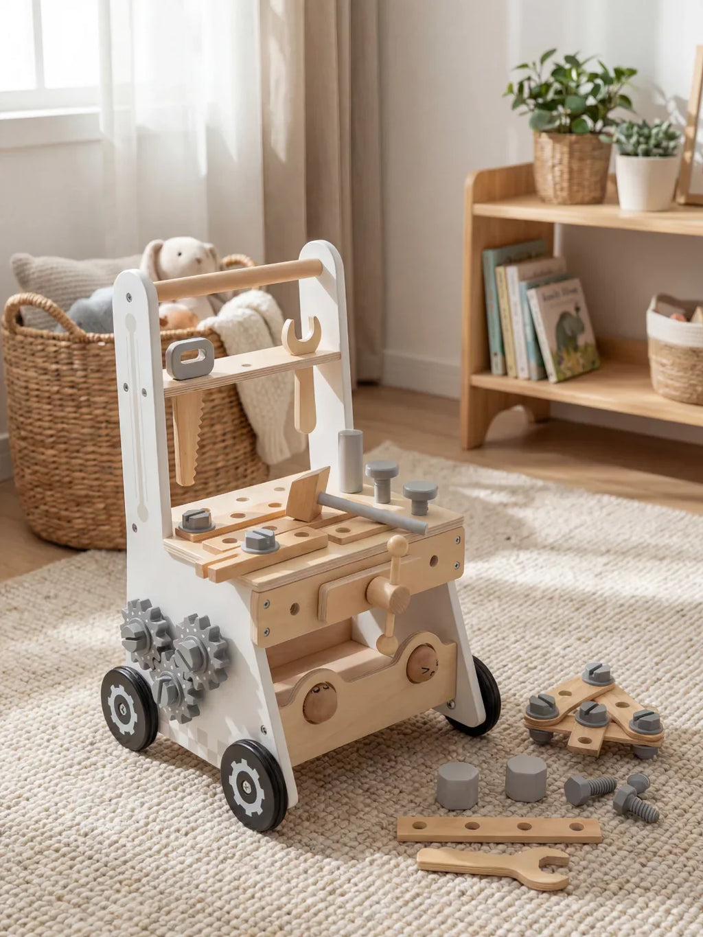 2-in-1 Wooden Workbench Baby Push Walker