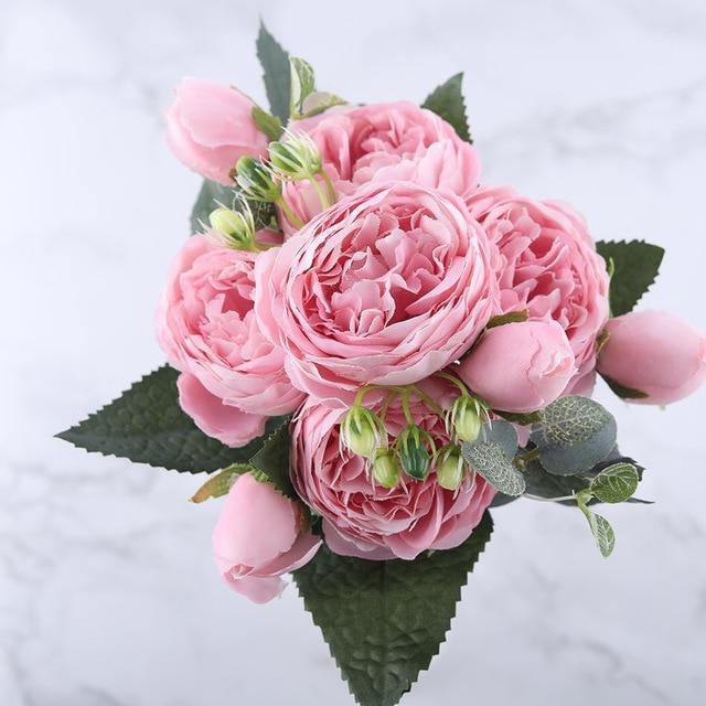 9件套丝绸牡丹花套装，带12英寸花茎，家居装饰用