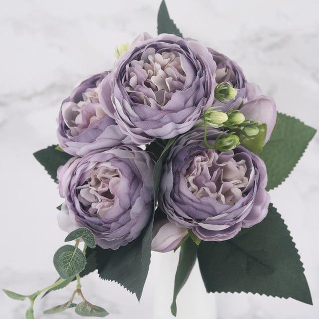 9件套丝绸牡丹花套装，带12英寸花茎，家居装饰用