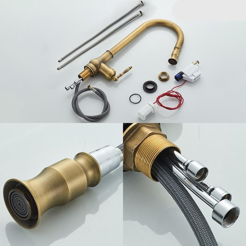 Rubinetto da cucina in bronzo rustico con controllo touch e bocca estraibile