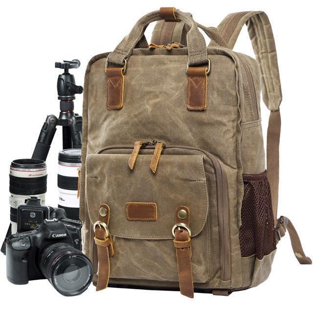 NovaVoyage Camera Backpack With Waxed Canvas For Travel And Photo Gear