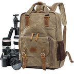 NovaVoyage Camera Backpack With Waxed Canvas For Travel And Photo Gear