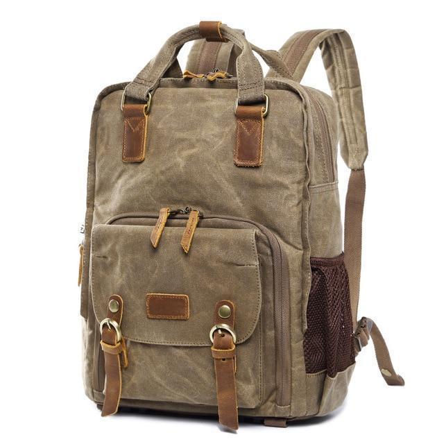 NovaVoyage Camera Backpack With Waxed Canvas For Travel And Photo Gear