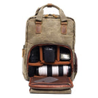 NovaVoyage Camera Backpack With Waxed Canvas For Travel And Photo Gear