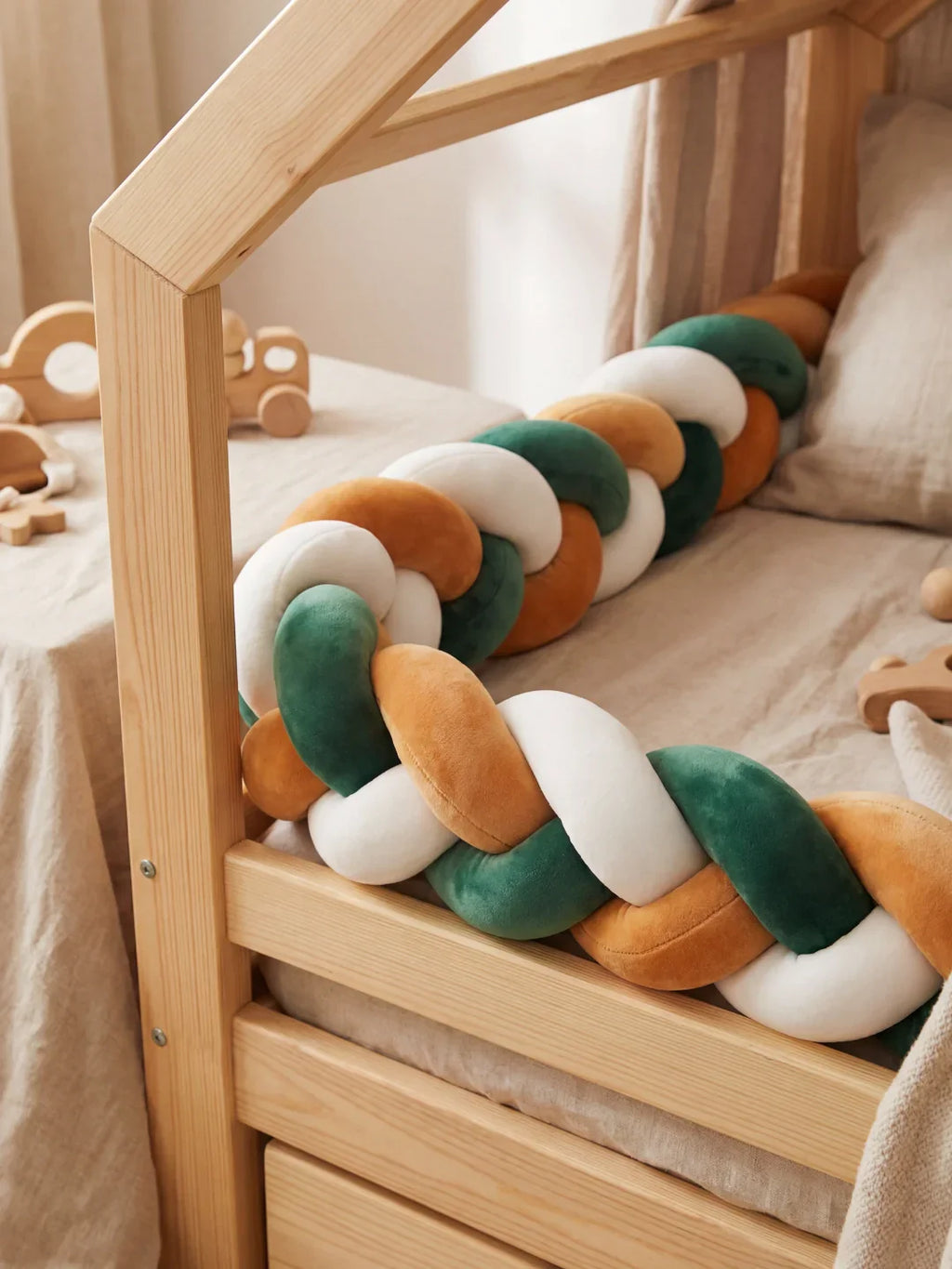 Terracotta Velvet Braided Baby Bed Bumper