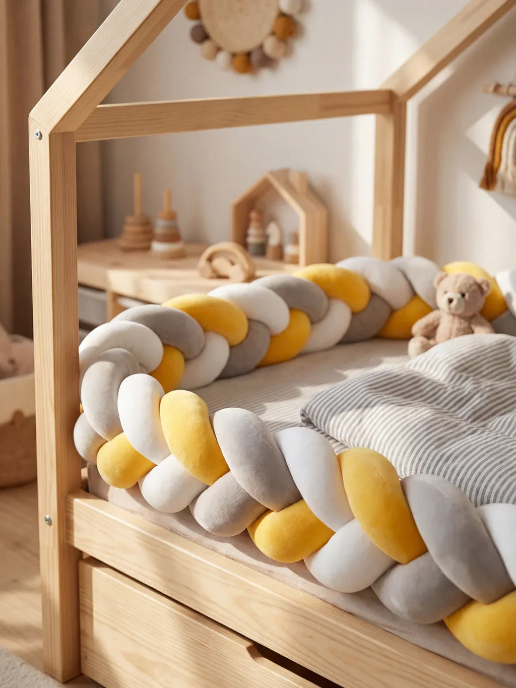 Terracotta Velvet Braided Baby Bed Bumper