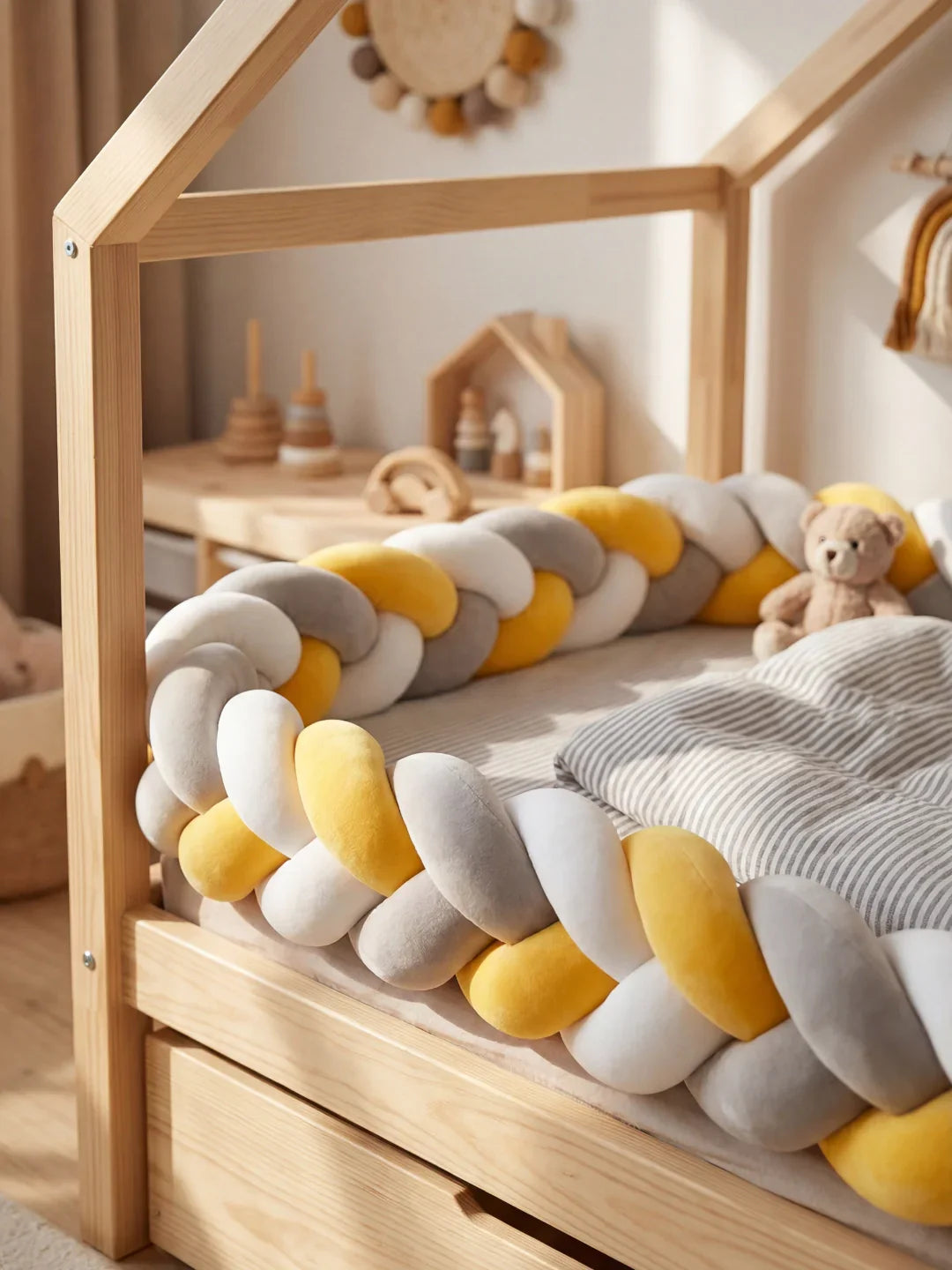 Terracotta Velvet Braided Baby Bed Bumper