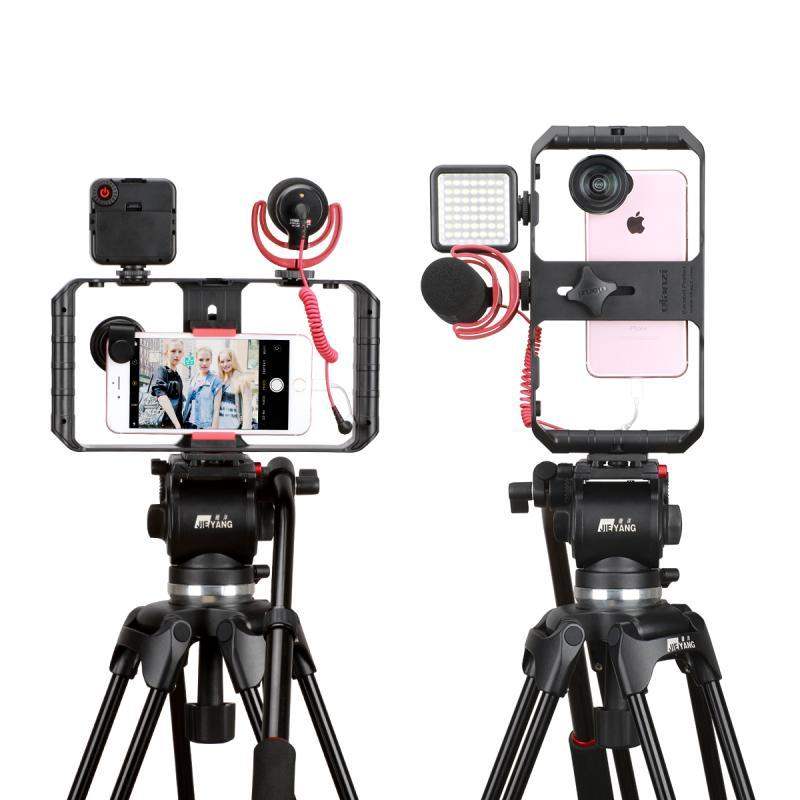 Suporte de Vídeo para Telemóvel com Luz para Filmagem em Movimento e Imagens Estáveis
