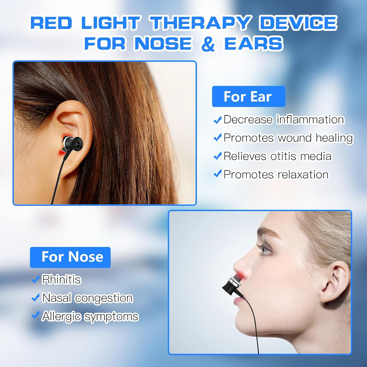 Portable 650nm Red Light Ear and Nose Wellness Device for Daily Personal Care
