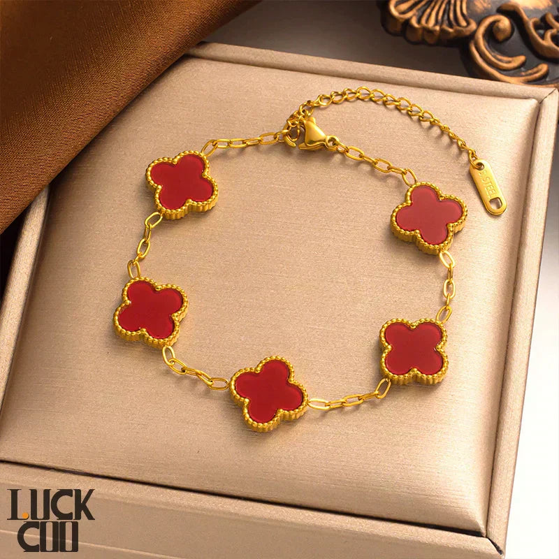 Liora Clover Charm Armbånd Fire Blomstercharms 14K Forgyldt Rustfrit Stål