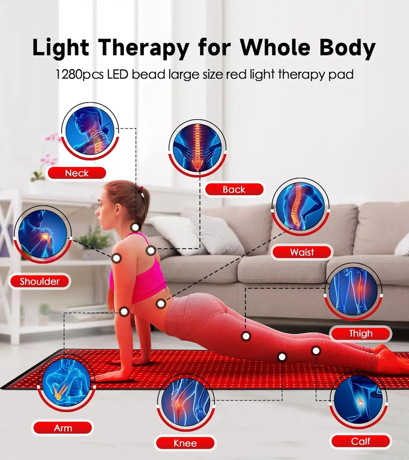 Red Light Therapy Mat Full Body Coverage 1280 LEDs 660nm 850nm For Home Wellness
