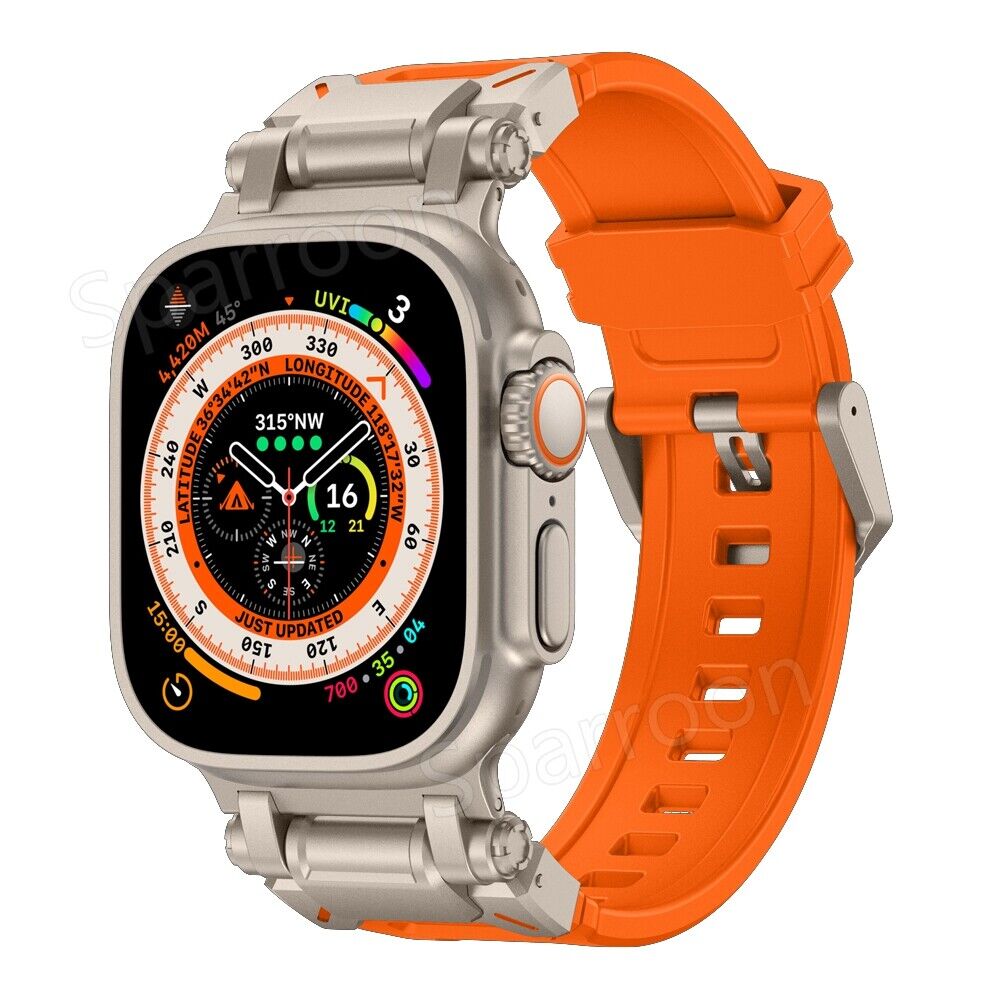 Rovelo Metal Ultra pouzdro s taktickým fluoro pryžovým páskem pro Apple Watch 9 8 7 6 5 4 SE