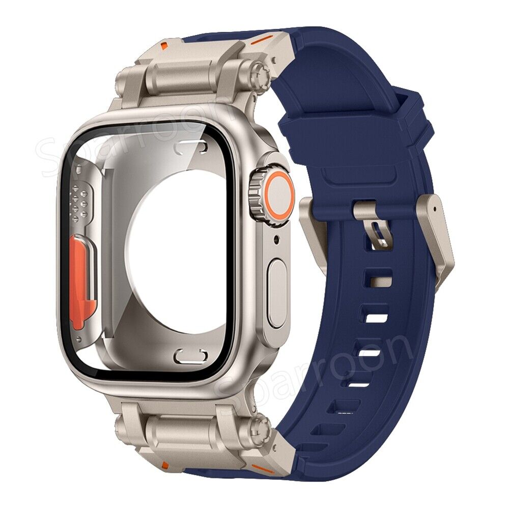 Rovelo Metal Ultra pouzdro s taktickým fluoro pryžovým páskem pro Apple Watch 9 8 7 6 5 4 SE