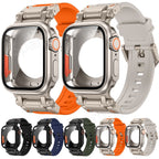 Rovelo Metal Ultra pouzdro s taktickým fluoro pryžovým páskem pro Apple Watch 9 8 7 6 5 4 SE