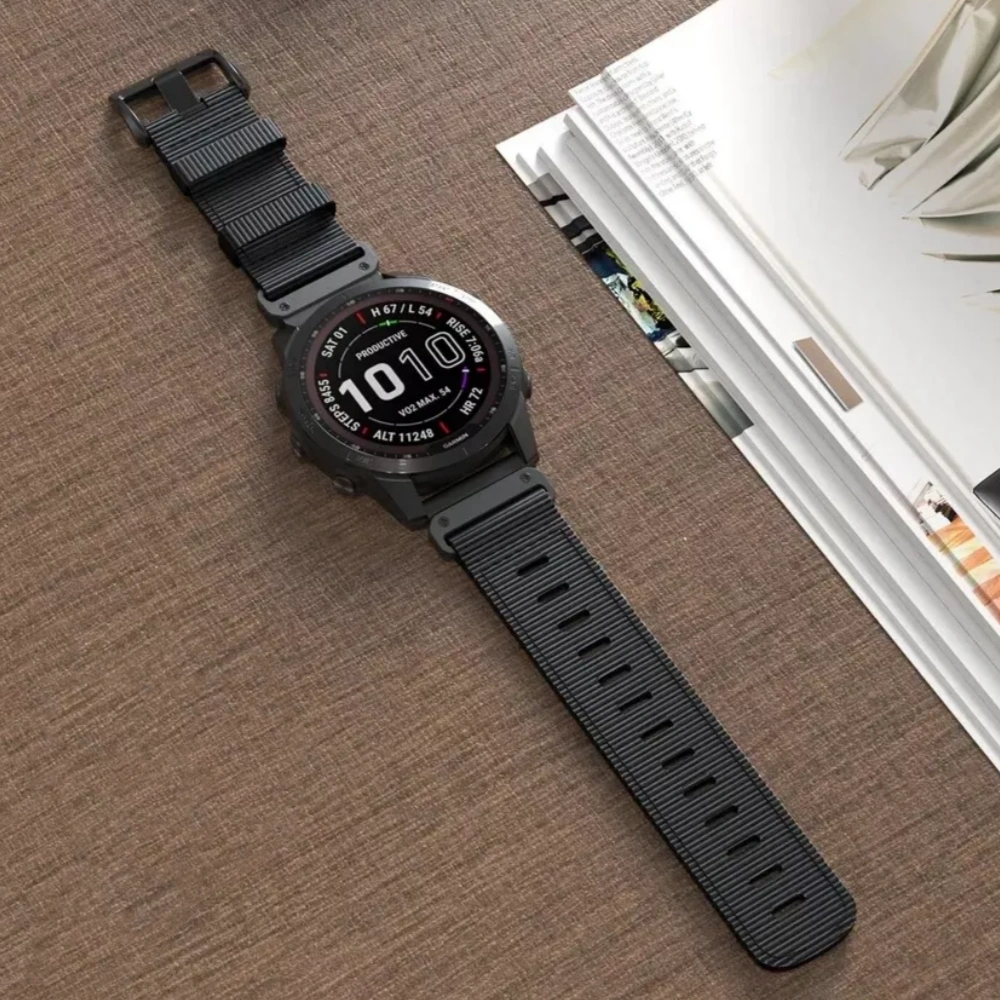 Rivaro taktiskt utomhus nylonklockarmband för Garmin Fenix 6X, 6 Pro, 8, 7, 7X, 5, 5X Plus