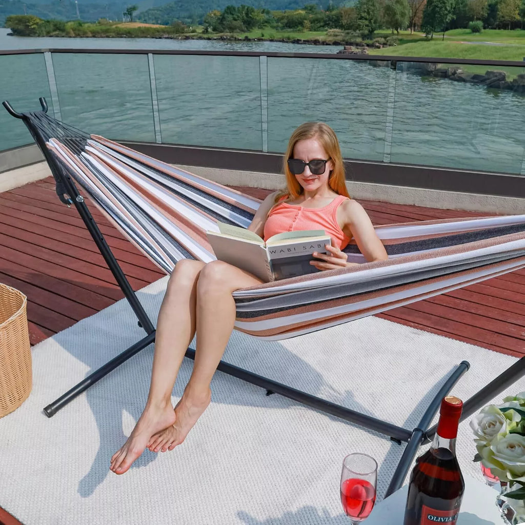 Amaca per Due con Supporto in Tela Premium per Relax all'Aperto