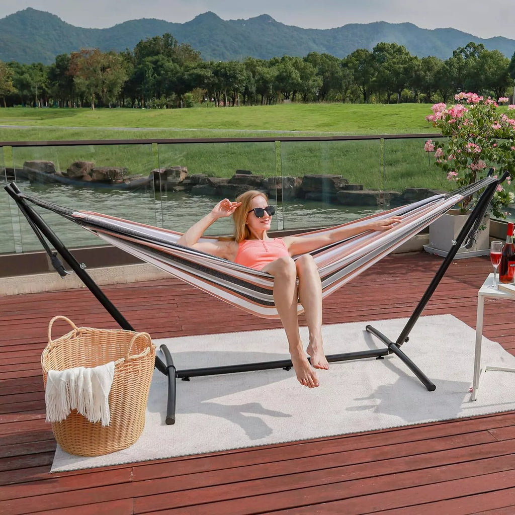 Amaca per Due con Supporto in Tela Premium per Relax all'Aperto