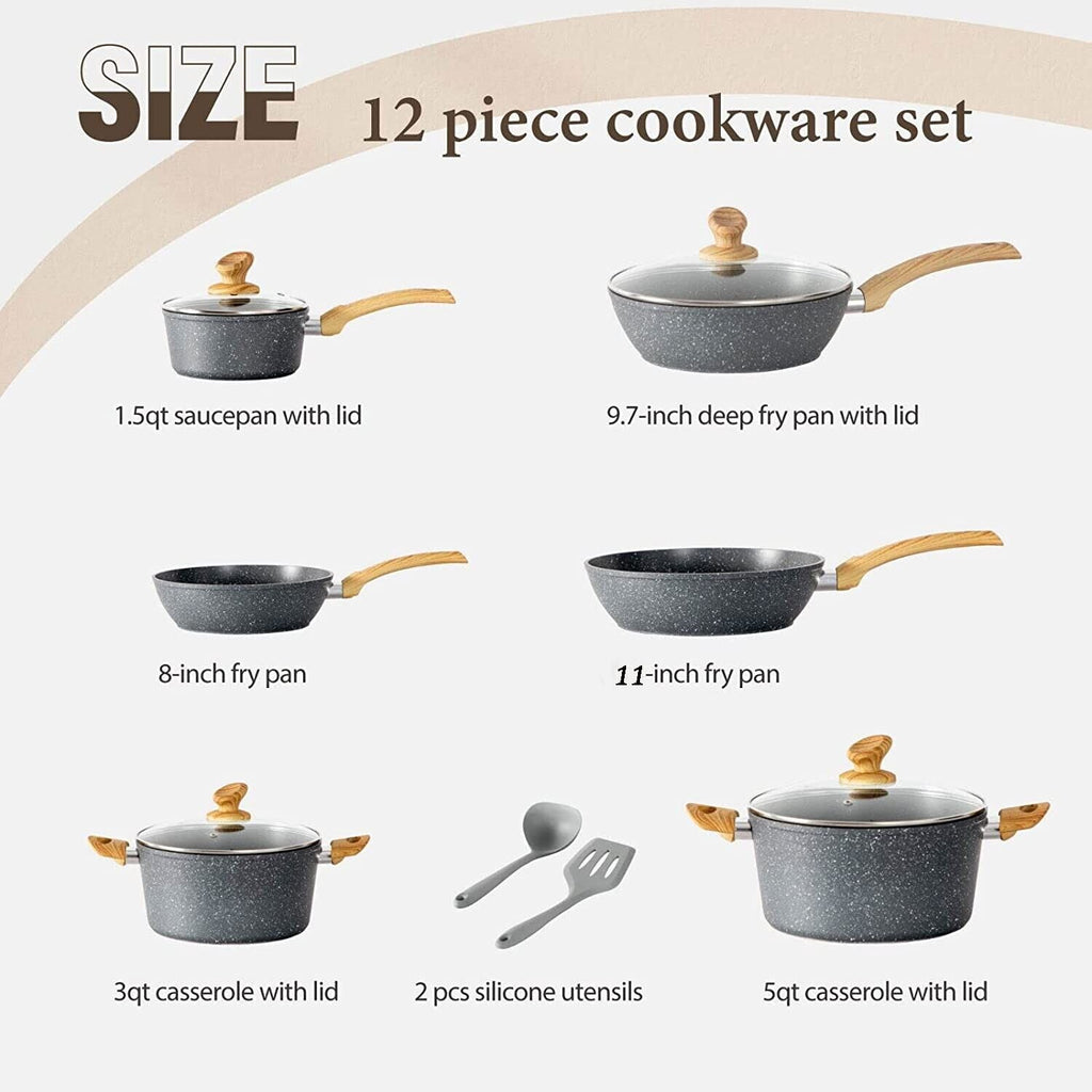 12-Piece Granite-Coated Nonstick Cookware Set for Cooks