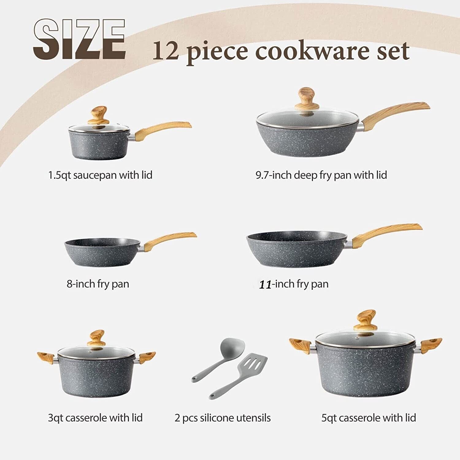 12-Piece Granite-Coated Nonstick Cookware Set for Cooks