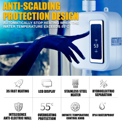 Pemanas Air Tanpa Tangki Mudah Alih Kirrea 3500W Dengan Kenop Suhu