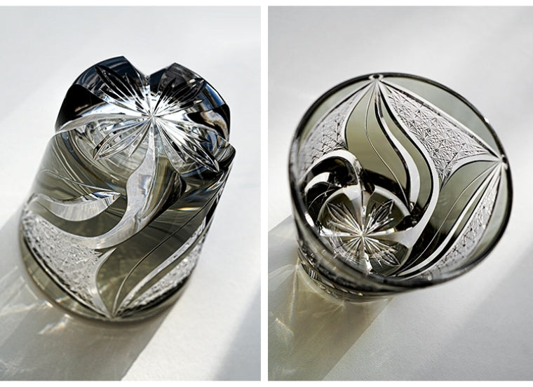 Kireno | Bicchiere da whisky artigianale in pietra d'inchiostro a fiamma in scatola di legno | Petprovac