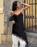 Asymmetric Satin And Lace Adorned Cocktail Dress For Elegant Evenings