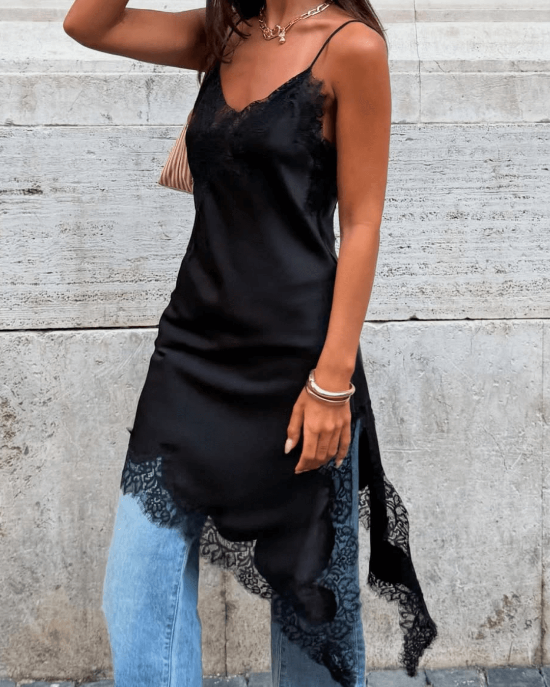Asymmetric Satin And Lace Adorned Cocktail Dress For Elegant Evenings