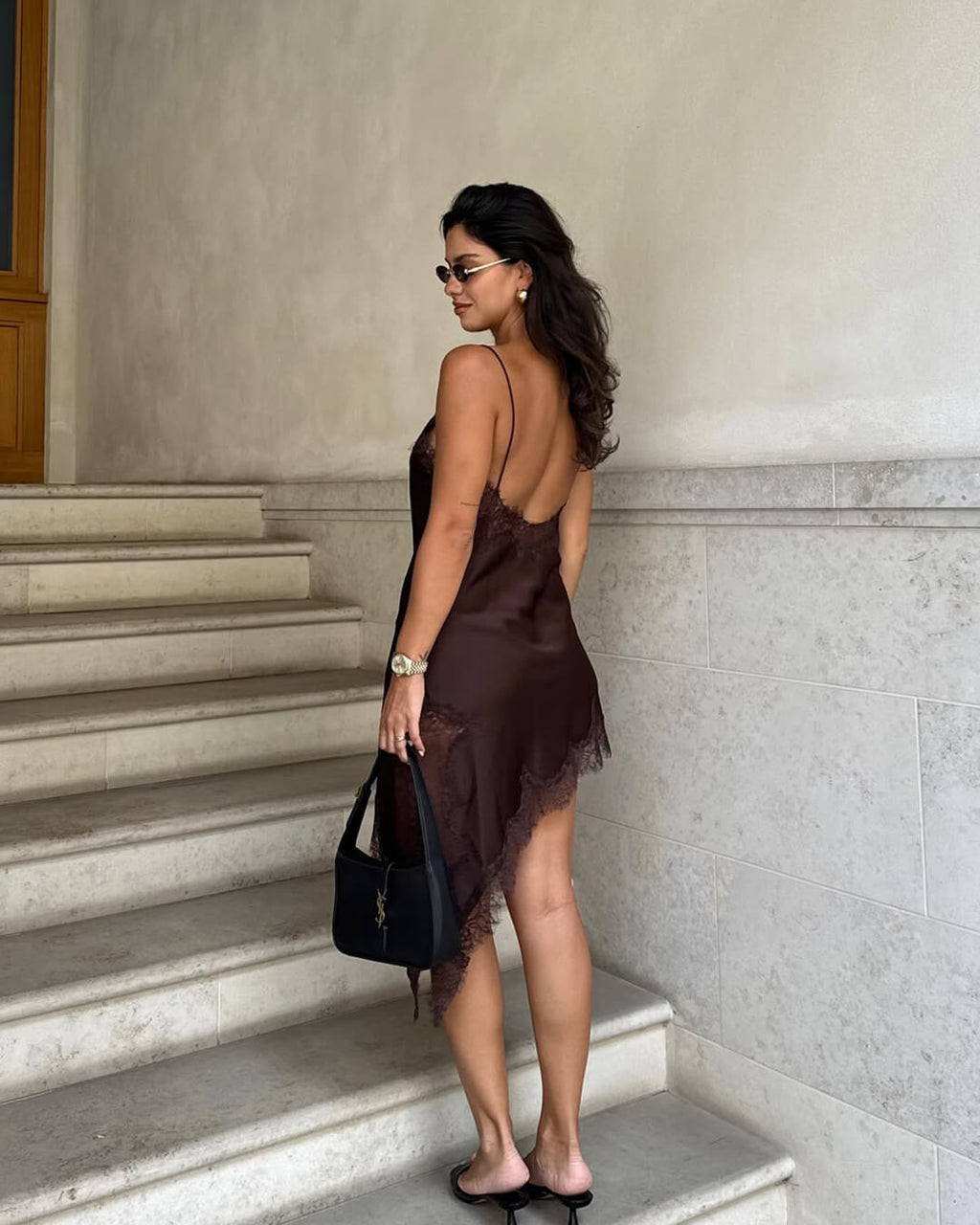 Asymmetric Satin And Lace Adorned Cocktail Dress For Elegant Evenings
