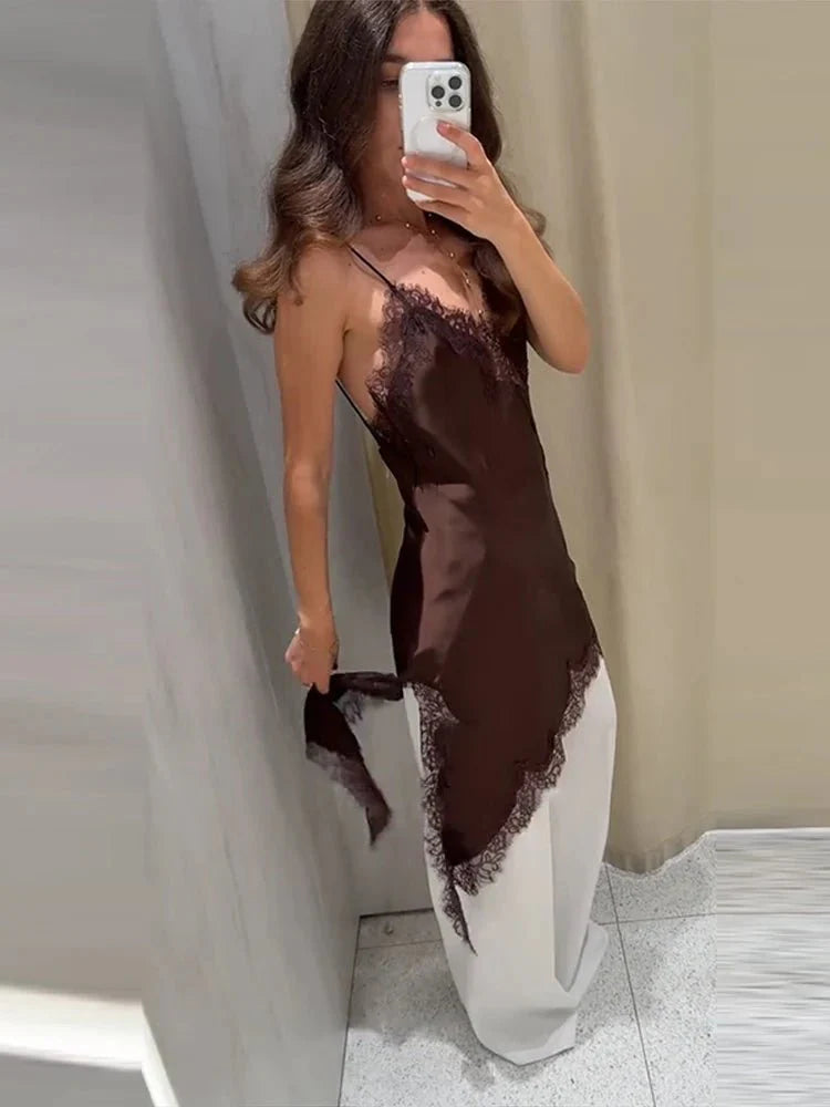 Asymmetric Satin And Lace Adorned Cocktail Dress For Elegant Evenings