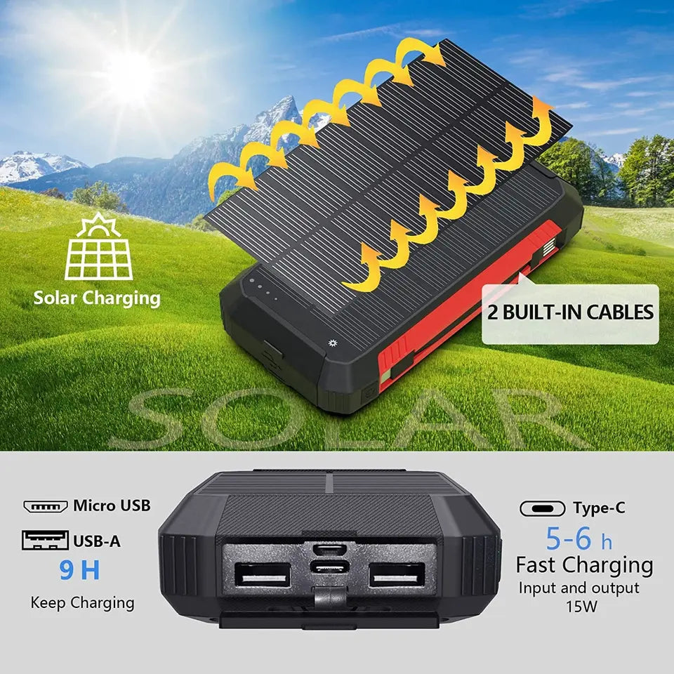 EclipseVolt 30 000 mAh vízálló napelemes power bank két USB porttal és Qi vezeték nélküli töltővel