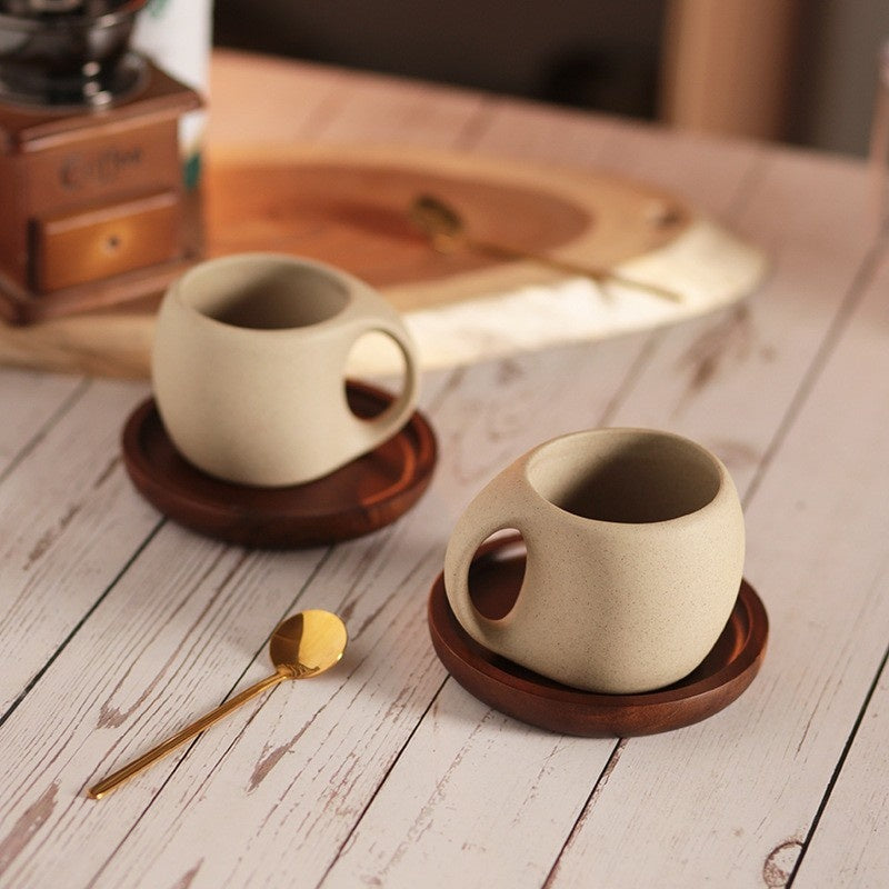 Ensemble de tasses à café en céramique d'inspiration japonaise Hana Zen avec soucoupe et cuillère en bambou