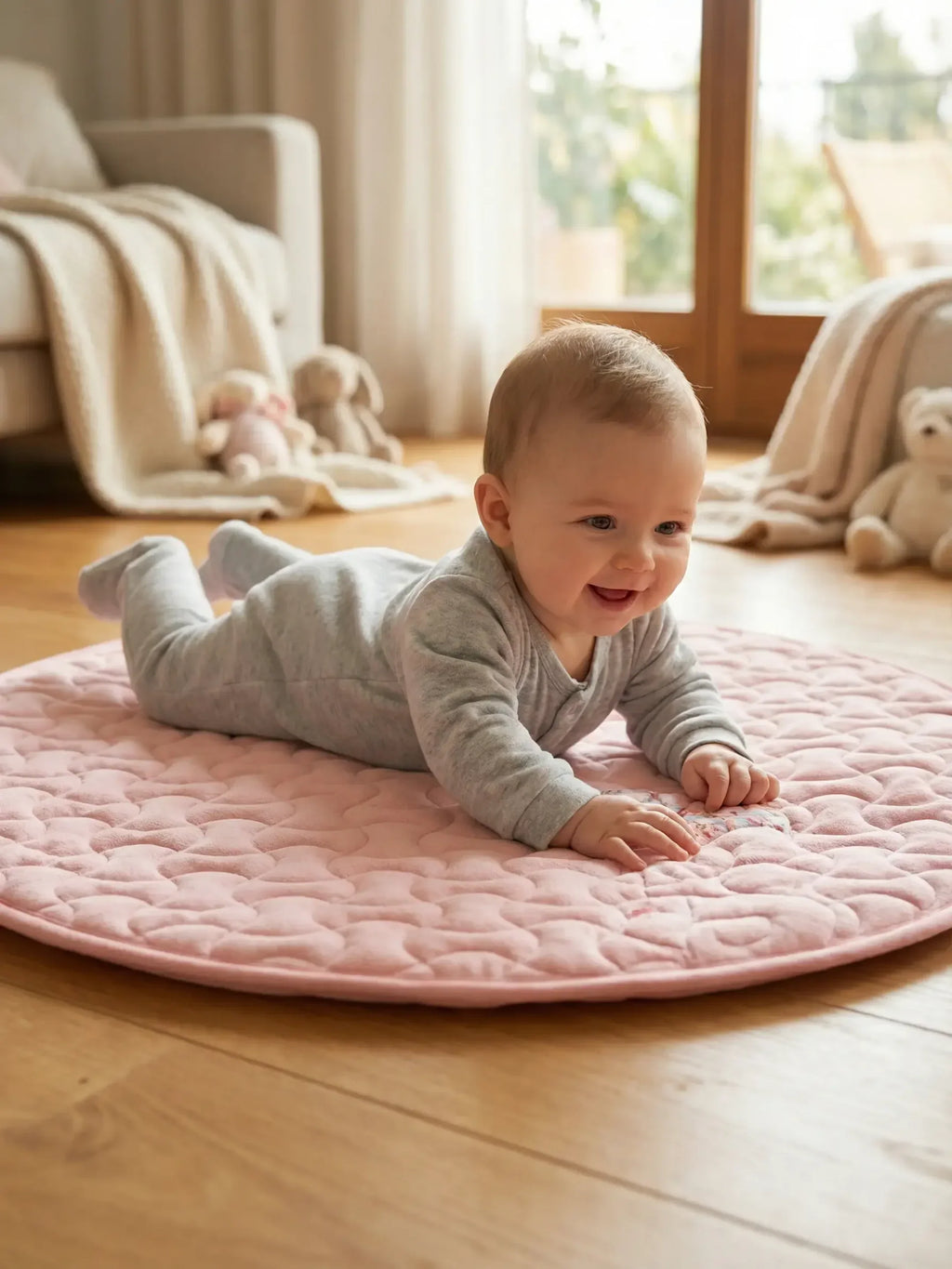 Floral Bunny 2-in-1 Sensory Arch and Play Mat – Pink Baby Gym