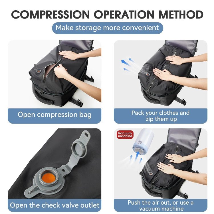 Travel Backpack With Vacuum Compression And Air Pump For Carry-On