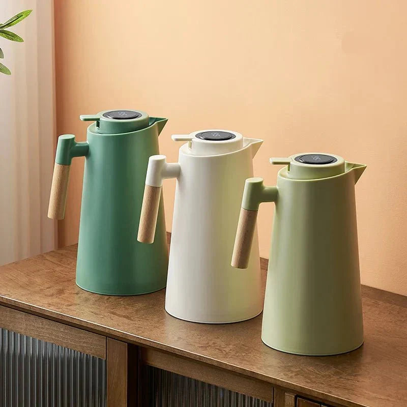 LumaTemp dobbeltvægget termokande med temperaturvisning og træhåndtag