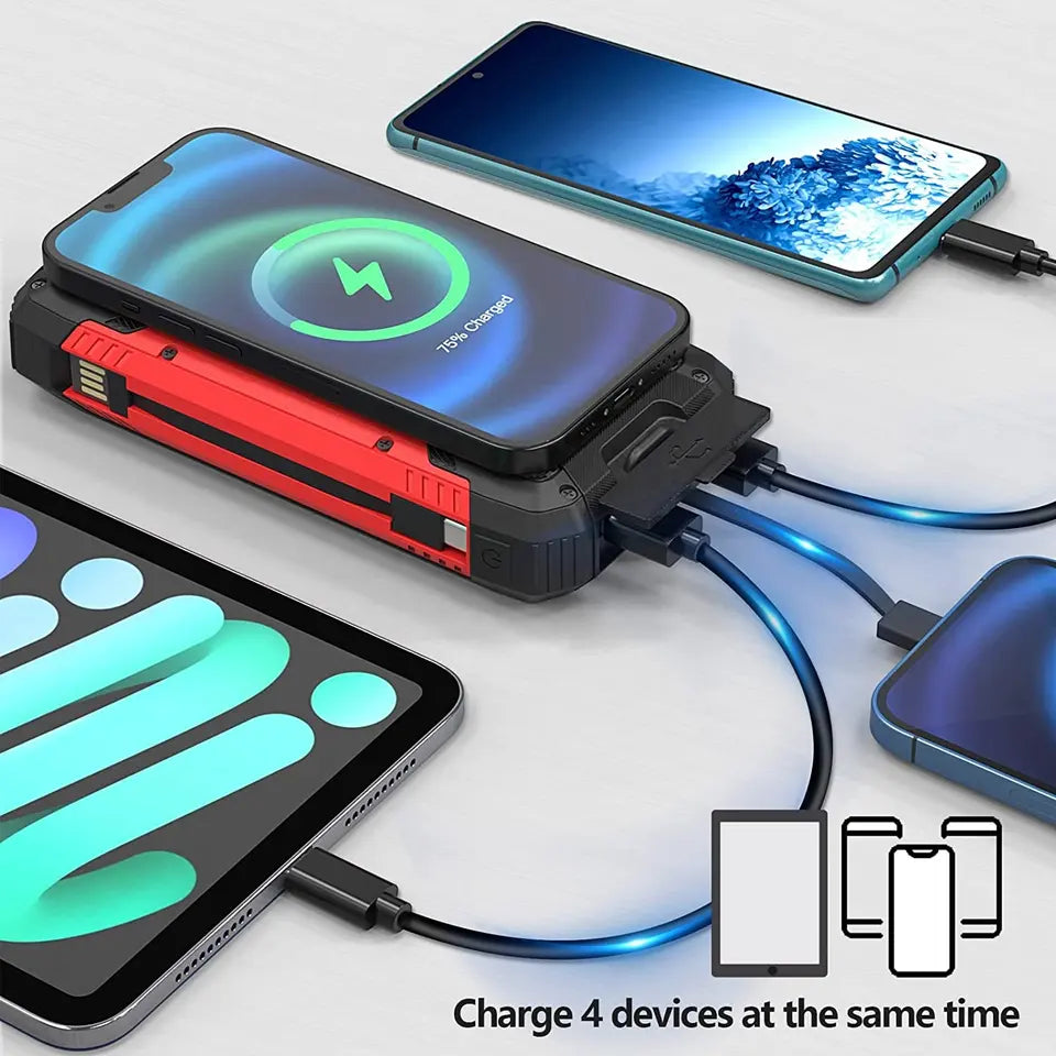 EclipseVolt 30 000 mAh vízálló napelemes power bank két USB porttal és Qi vezeték nélküli töltővel