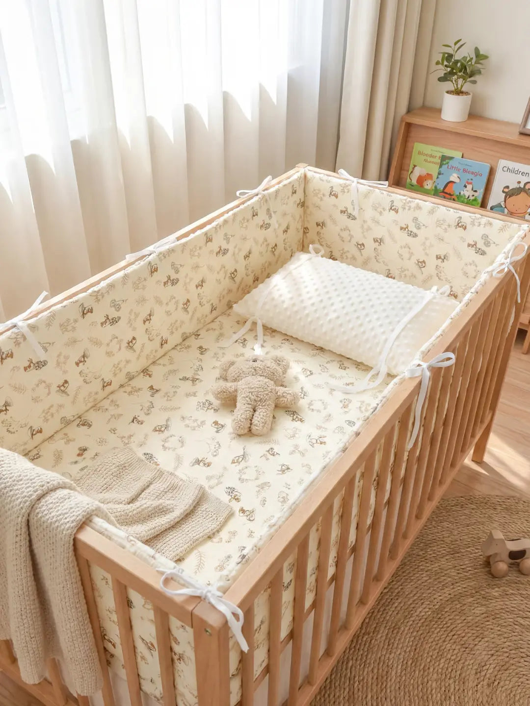 Reversible Cotton and Minky Baby Crib Bumper