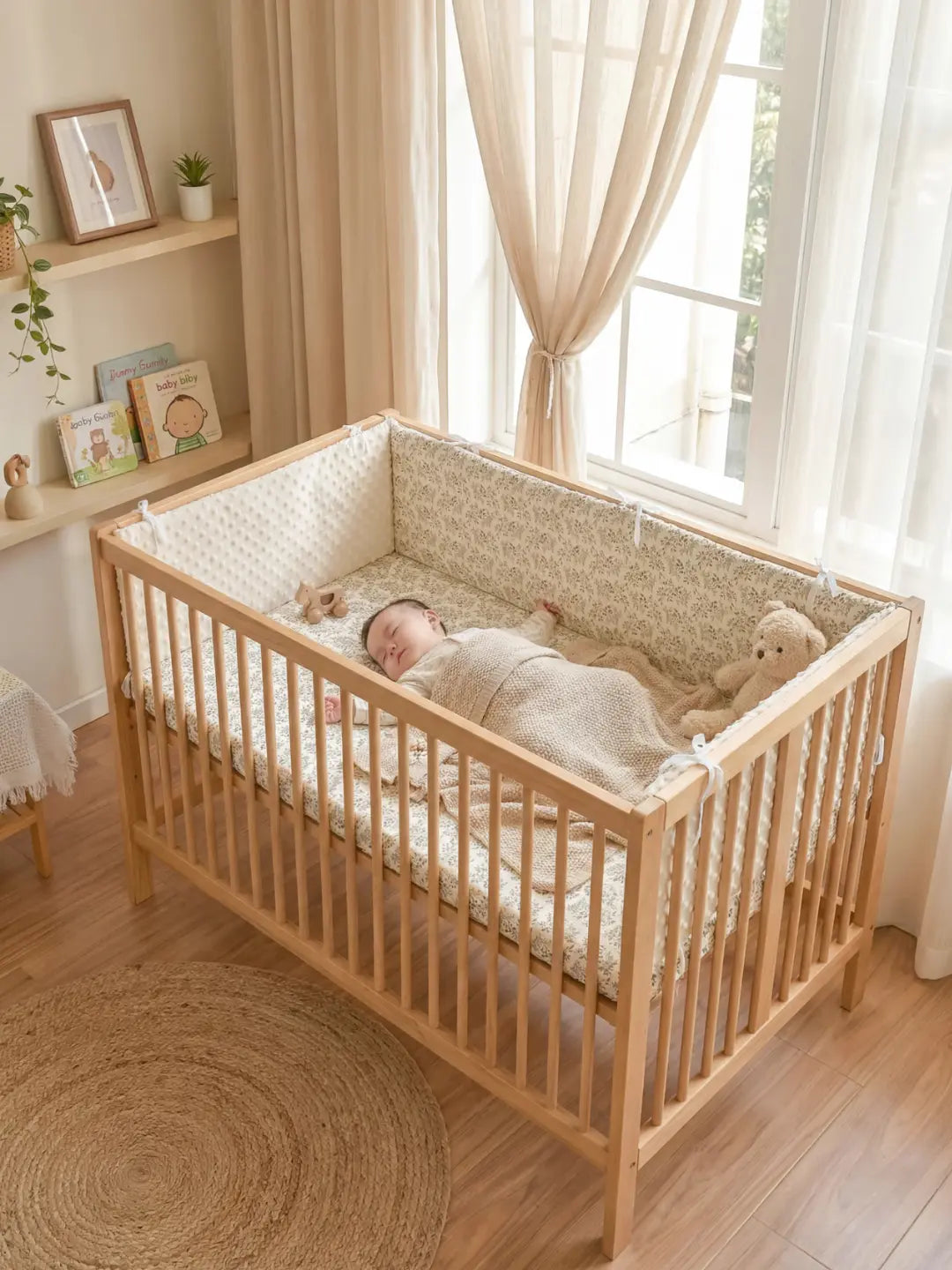 Reversible Cotton and Minky Baby Crib Bumper