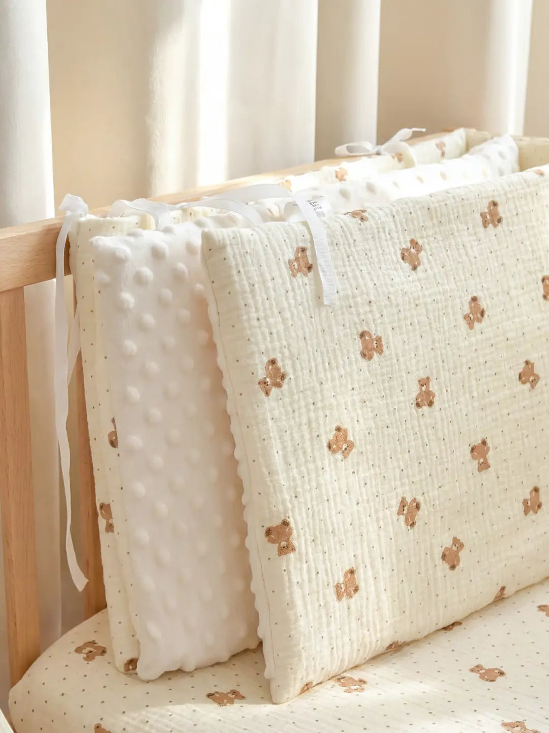 Reversible Cotton and Minky Baby Crib Bumper