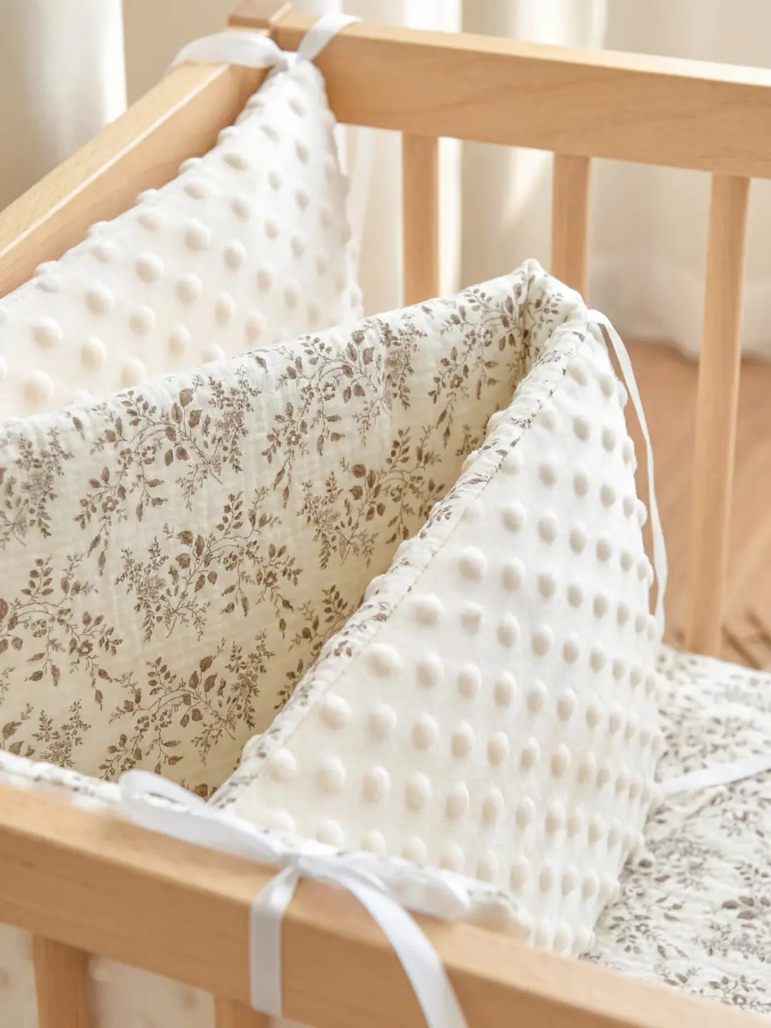 Reversible Cotton and Minky Baby Crib Bumper