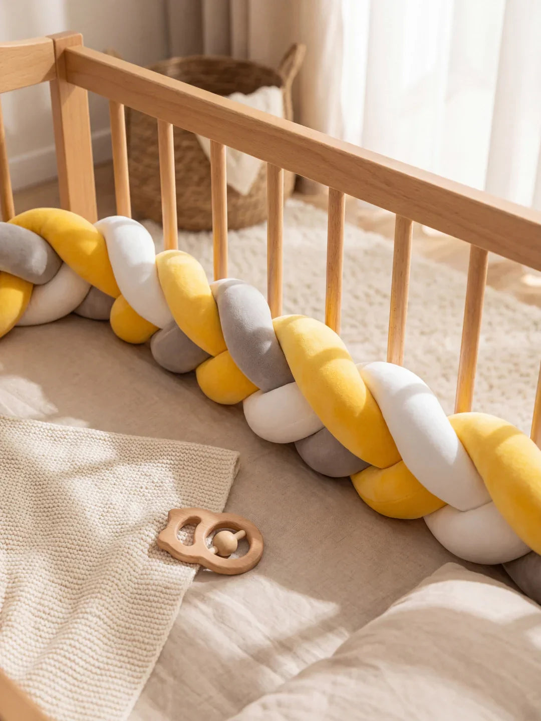 Terracotta Velvet Braided Baby Bed Bumper
